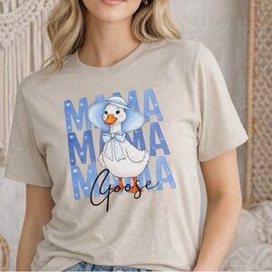 Mama Goose Graphic Tee | Cute Mom Shirt | Beige and blue design Unisex T-Shirt